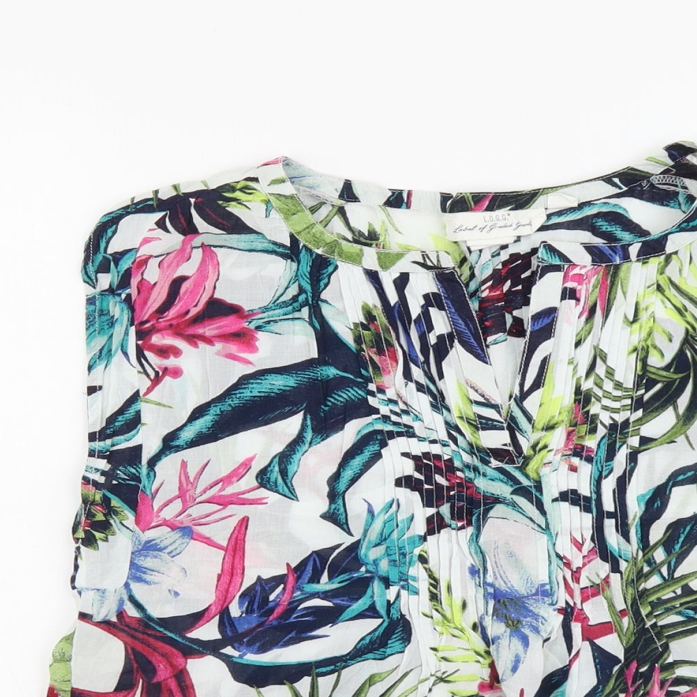 H&M Womens Multicoloured Floral Cotton Basic Blouse Size S V-Neck