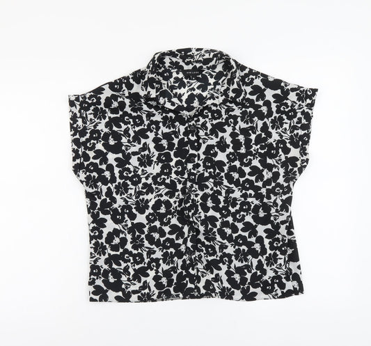 New Look Womens Black Floral Polyester Basic Button-Up Size 8 Collared