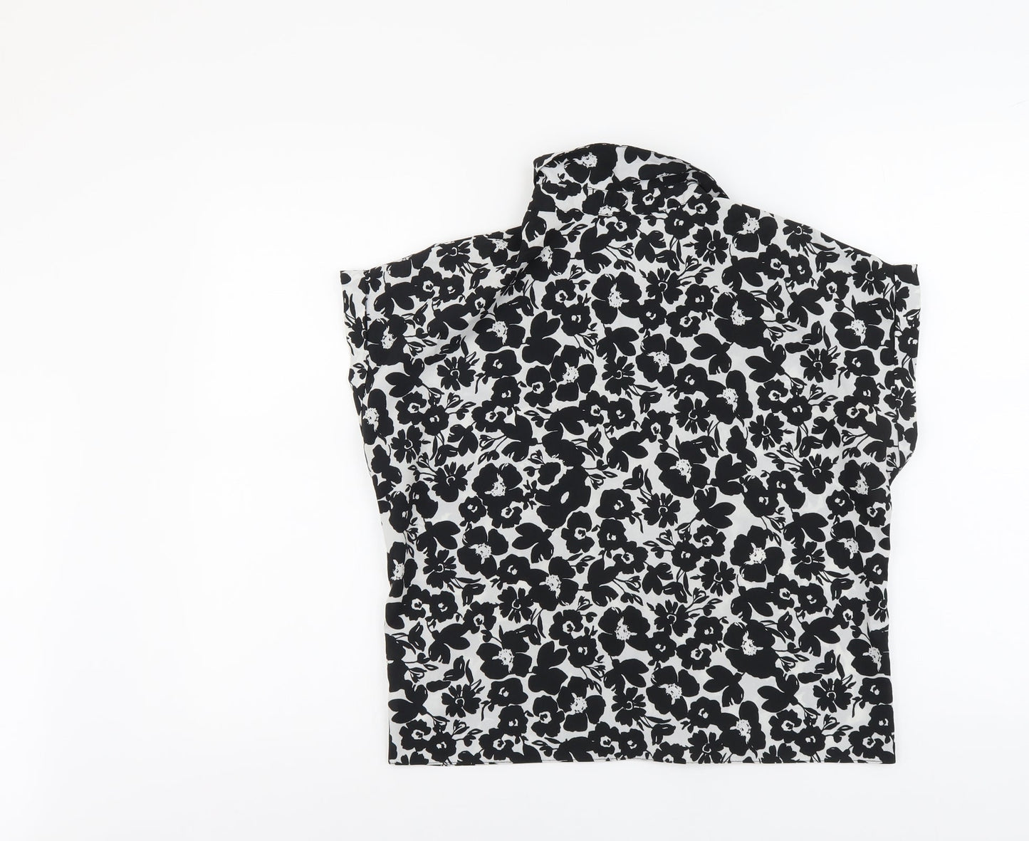 New Look Womens Black Floral Polyester Basic Button-Up Size 8 Collared
