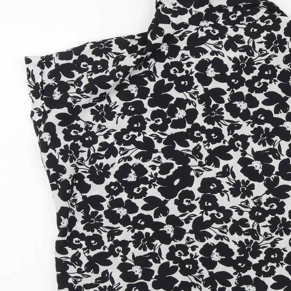 New Look Womens Black Floral Polyester Basic Button-Up Size 8 Collared