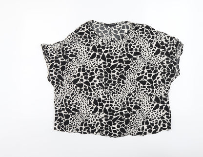 Peacocks Womens Black Geometric Viscose Basic Blouse Size 20 Round Neck