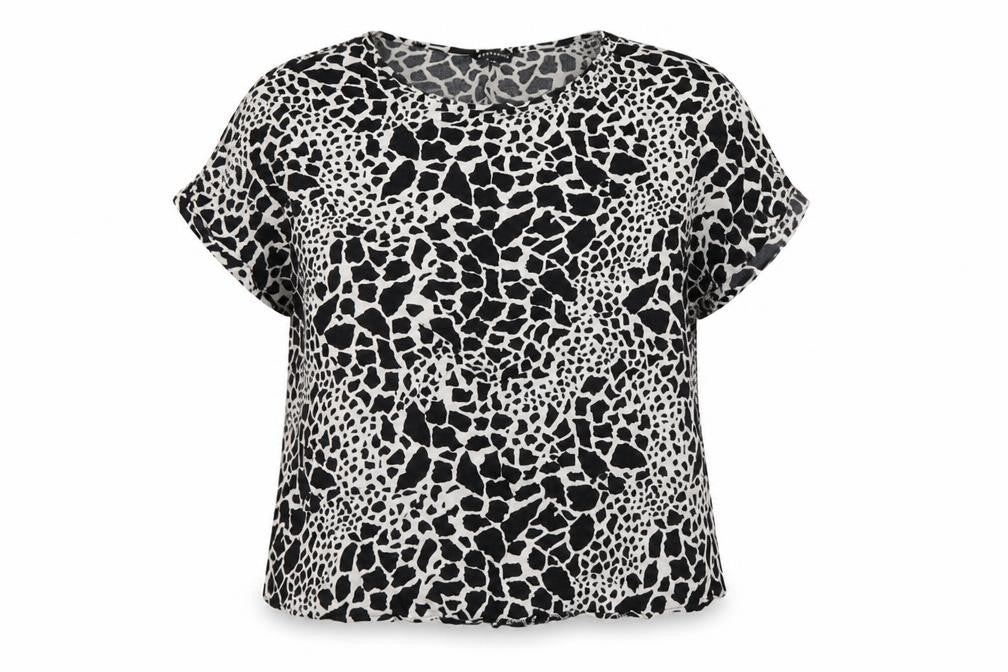 Peacocks Womens Black Geometric Viscose Basic Blouse Size 20 Round Neck