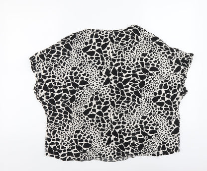 Peacocks Womens Black Geometric Viscose Basic Blouse Size 20 Round Neck