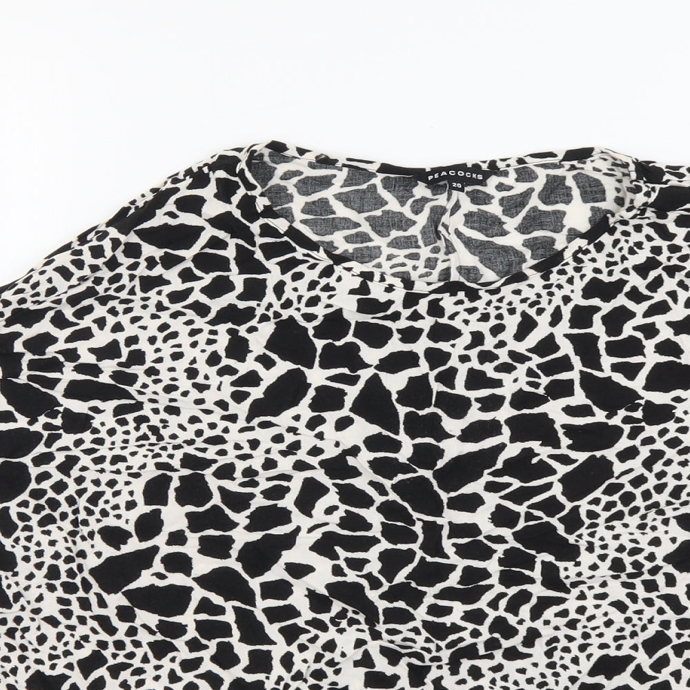 Peacocks Womens Black Geometric Viscose Basic Blouse Size 20 Round Neck