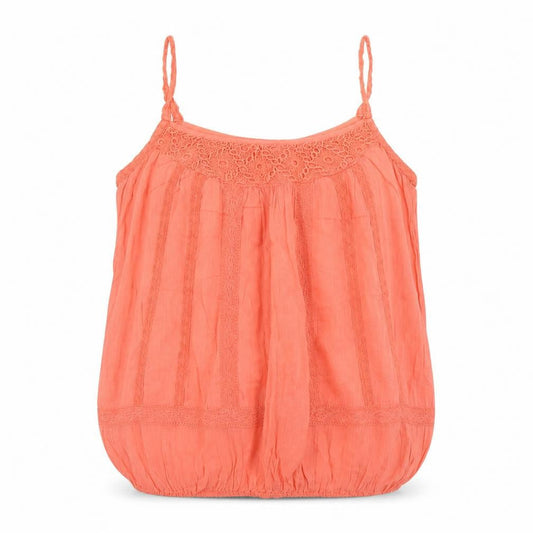 River Island Womens Orange Cotton Camisole Tank Size 10 Scoop Neck - Bubble Hem Lace Details