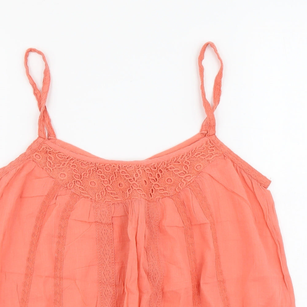River Island Womens Orange Cotton Camisole Tank Size 10 Scoop Neck - Bubble Hem Lace Details