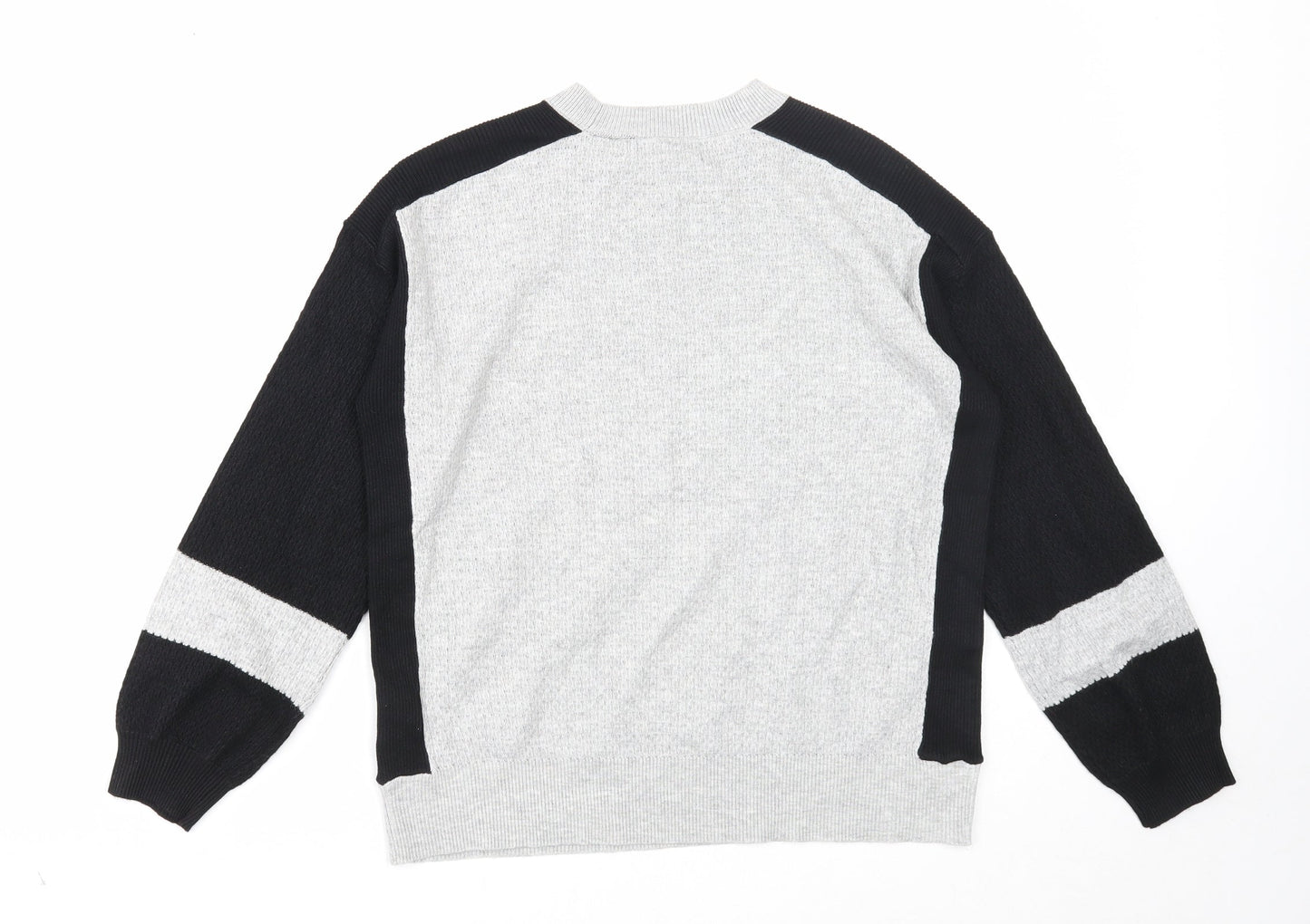 Marks and Spencer Womens Grey Round Neck Viscose Pullover Jumper Size M - Colour Block