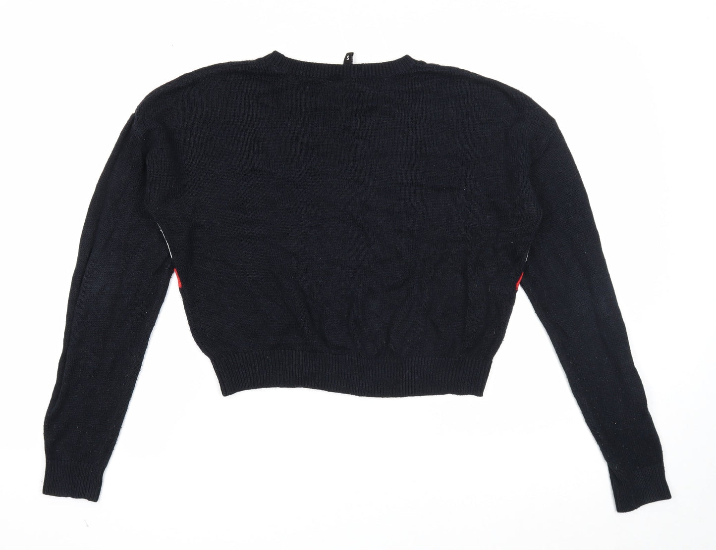 Divided Womens Black Round Neck Striped Acrylic Pullover Jumper Size S