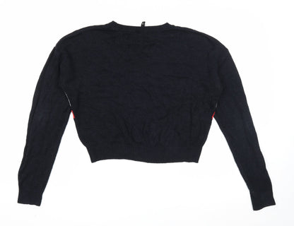 Divided Womens Black Round Neck Striped Acrylic Pullover Jumper Size S