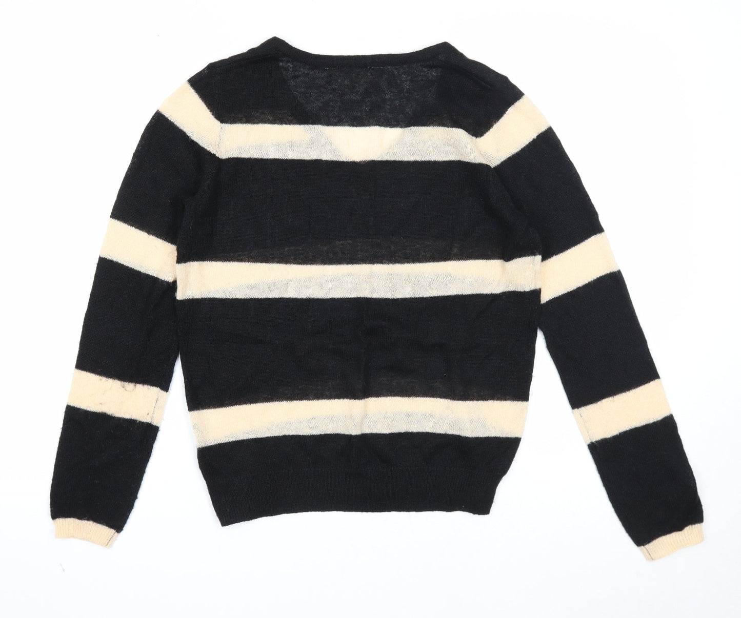 Nine Womens Black V-Neck Striped Acrylic Pullover Jumper Size 10