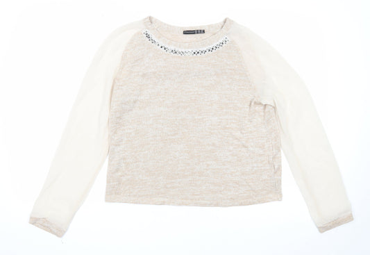 Atmosphere Womens Beige Boat Neck Acrylic Pullover Jumper Size 10 - Chiffon Sleeve