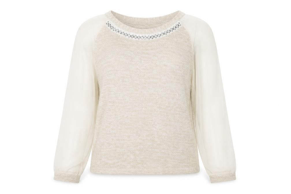 Atmosphere Womens Beige Boat Neck Acrylic Pullover Jumper Size 10 - Chiffon Sleeve