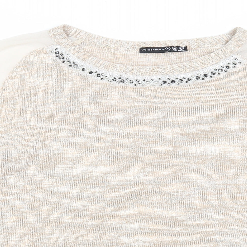 Atmosphere Womens Beige Boat Neck Acrylic Pullover Jumper Size 10 - Chiffon Sleeve