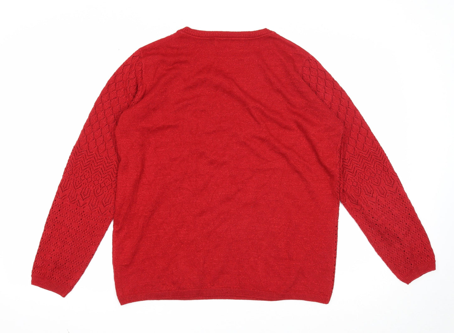 EWM Womens Red Scoop Neck Acrylic Pullover Jumper Size 14