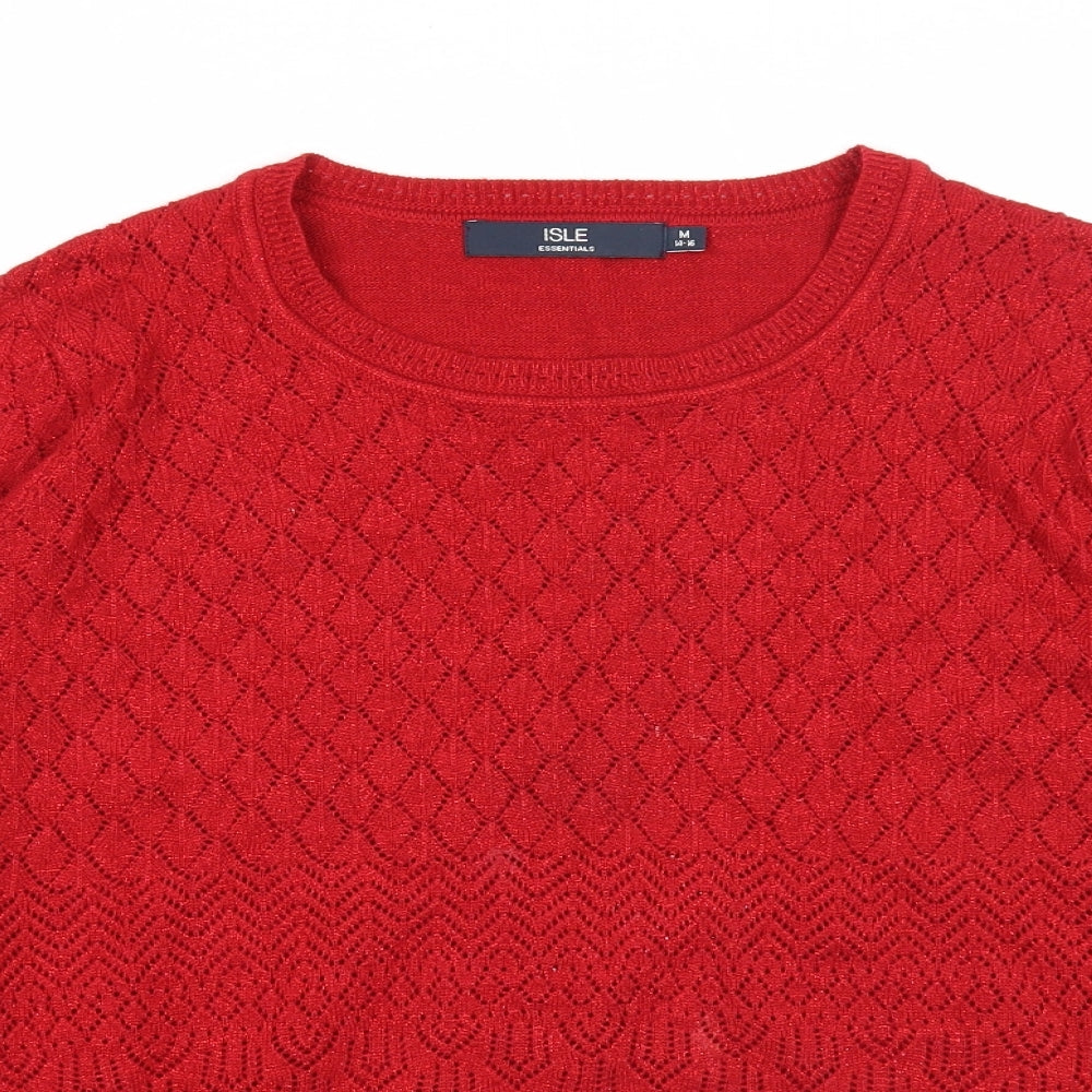 EWM Womens Red Scoop Neck Acrylic Pullover Jumper Size 14