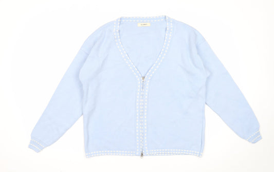 Glamify Womens Blue V-Neck Geometric Acrylic Cardigan Jumper Size S