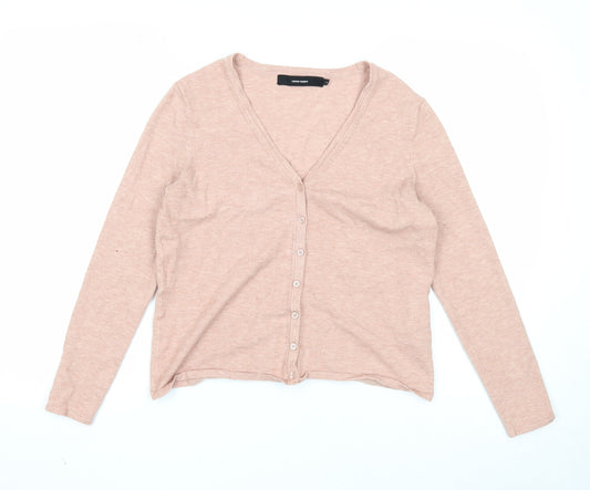 VERO MODA Womens Pink V-Neck Viscose Cardigan Jumper Size M