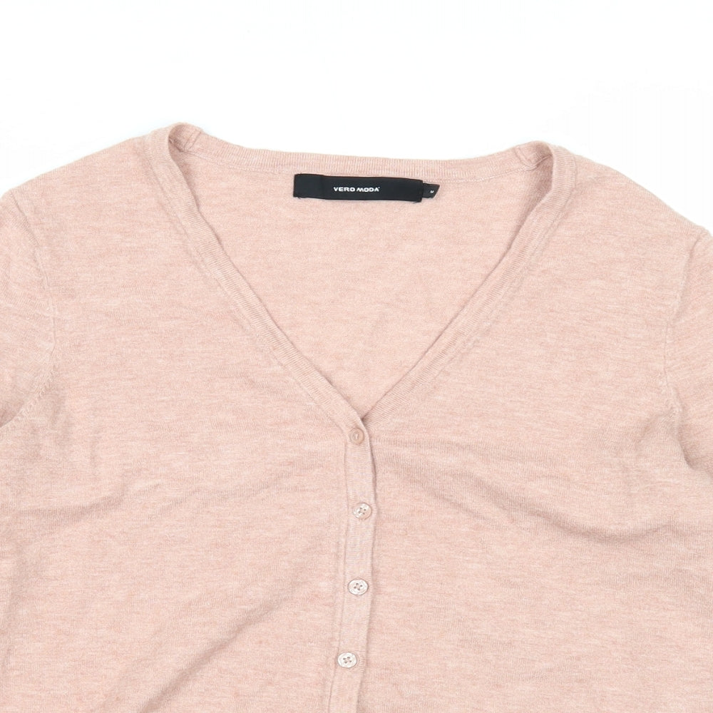 VERO MODA Womens Pink V-Neck Viscose Cardigan Jumper Size M