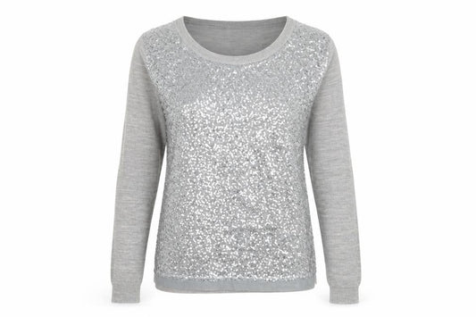 Mango Womens Grey Round Neck Geometric Acrylic Pullover Jumper Size S