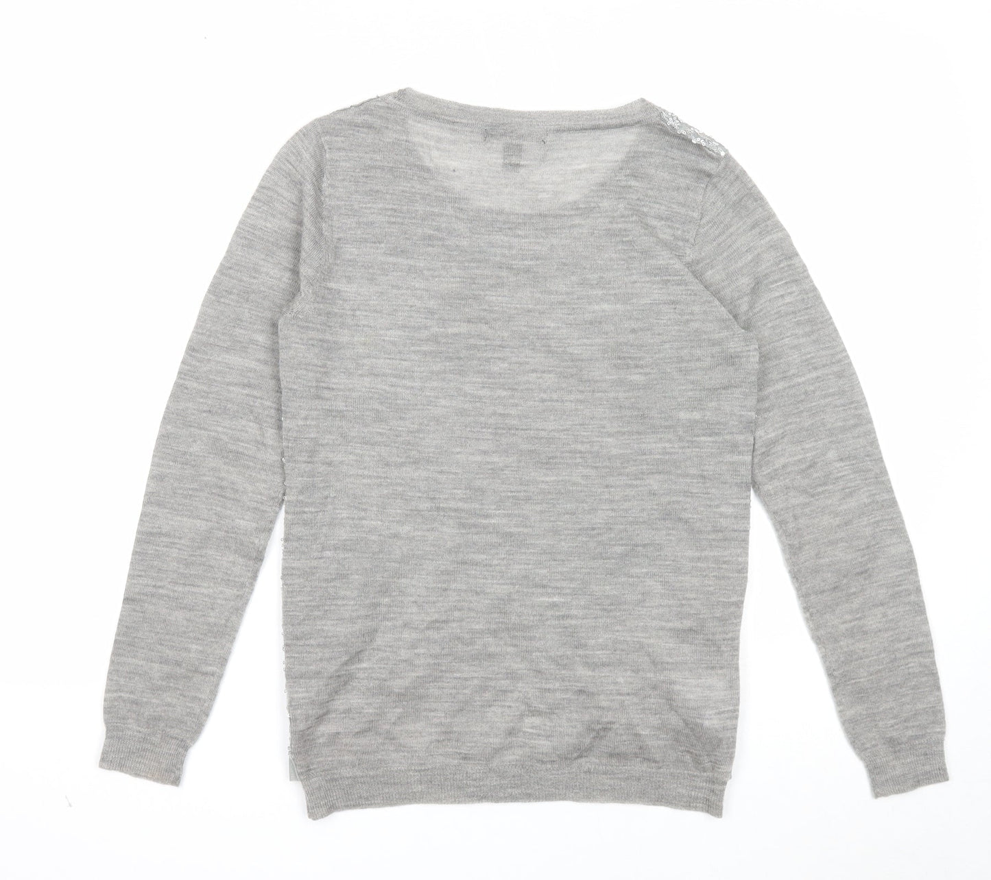 Mango Womens Grey Round Neck Geometric Acrylic Pullover Jumper Size S