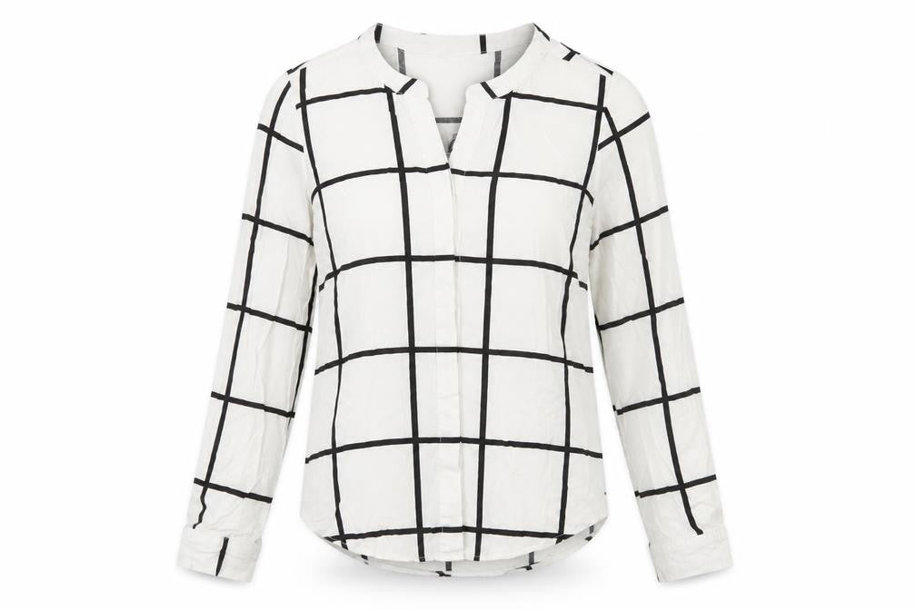 Preworn Womens White Check Viscose Basic Blouse Size S V-Neck