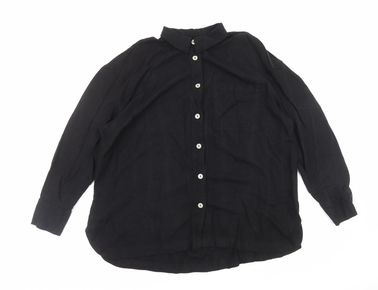 Preworn Womens Black Cotton Basic Button-Up Size L Collared