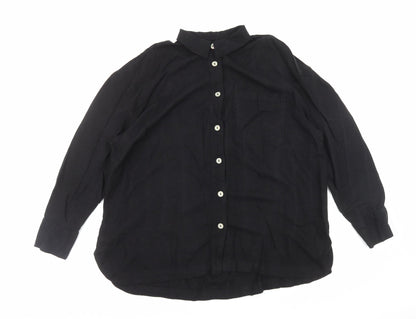 Preworn Womens Black Cotton Basic Button-Up Size L Collared