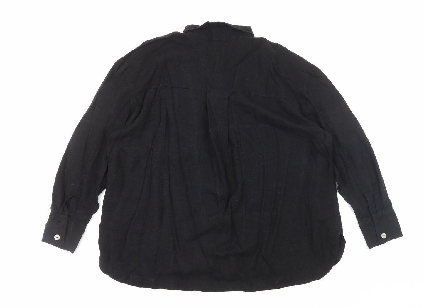 Preworn Womens Black Cotton Basic Button-Up Size L Collared