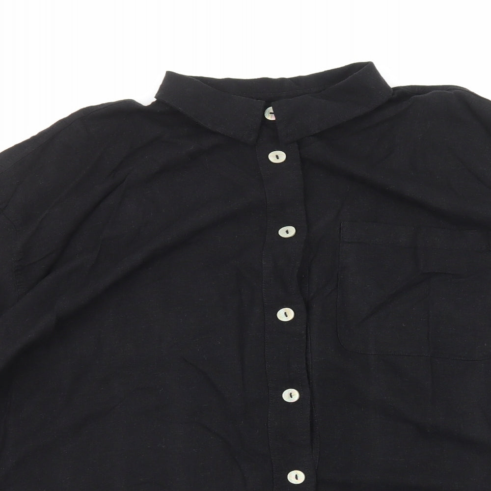 Preworn Womens Black Cotton Basic Button-Up Size L Collared