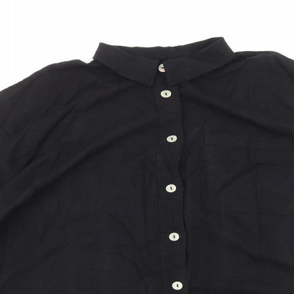 Preworn Womens Black Cotton Basic Button-Up Size L Collared