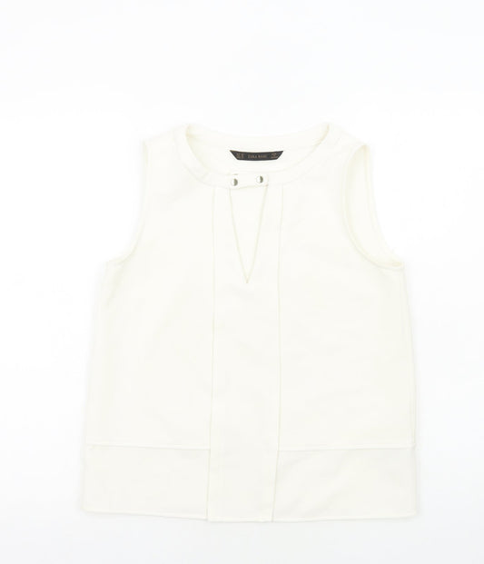 Zara Womens Ivory Polyester Basic Tank Size XS Round Neck