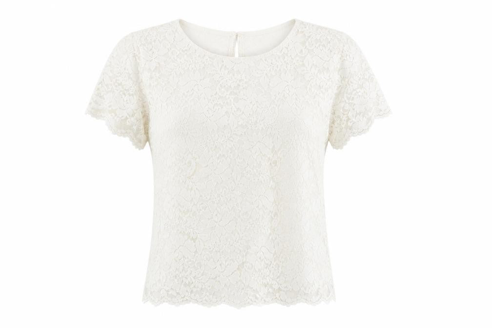 Oasis Womens White Polyester Basic T-Shirt Size L Round Neck