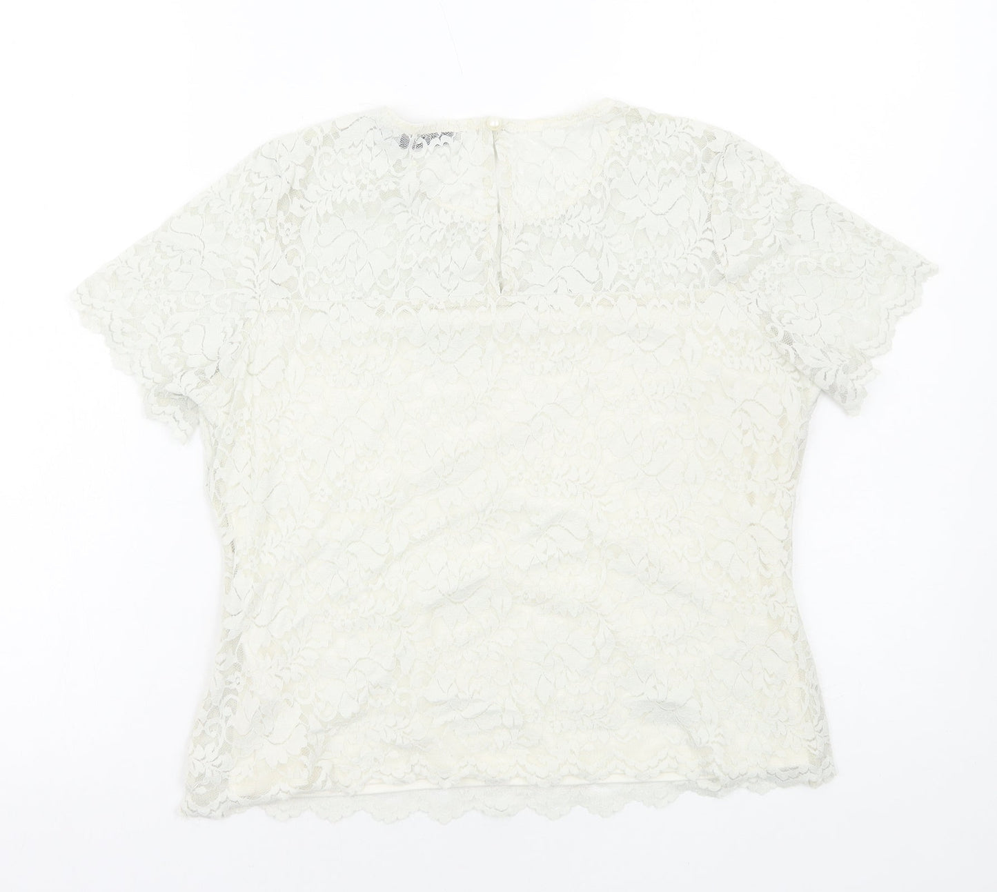 Oasis Womens White Polyester Basic T-Shirt Size L Round Neck