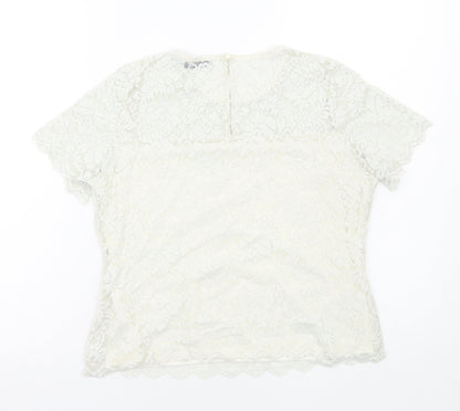 Oasis Womens White Polyester Basic T-Shirt Size L Round Neck