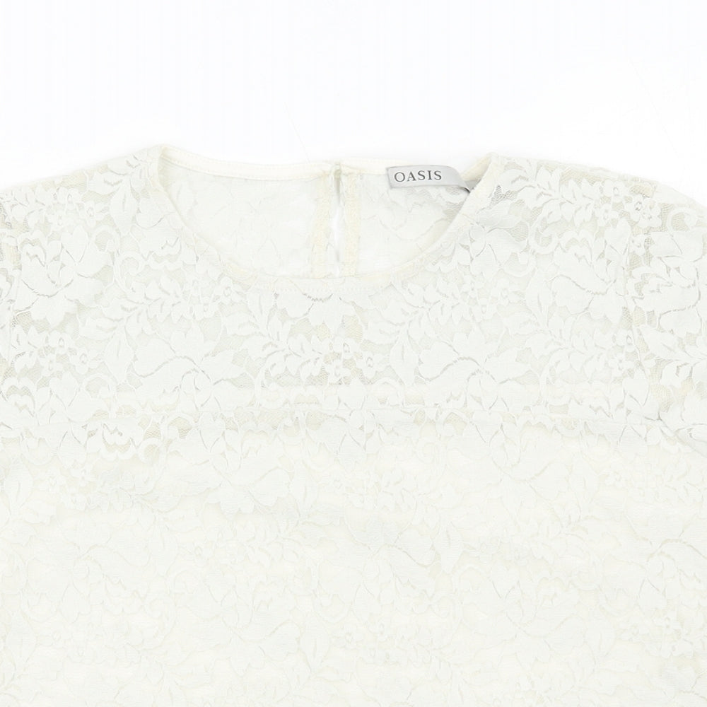 Oasis Womens White Polyester Basic T-Shirt Size L Round Neck