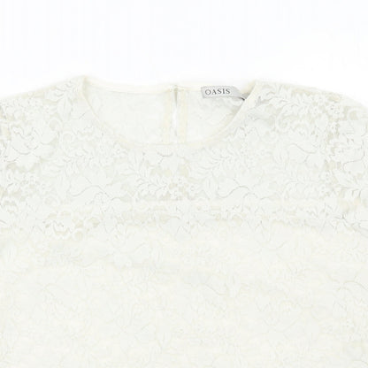 Oasis Womens White Polyester Basic T-Shirt Size L Round Neck