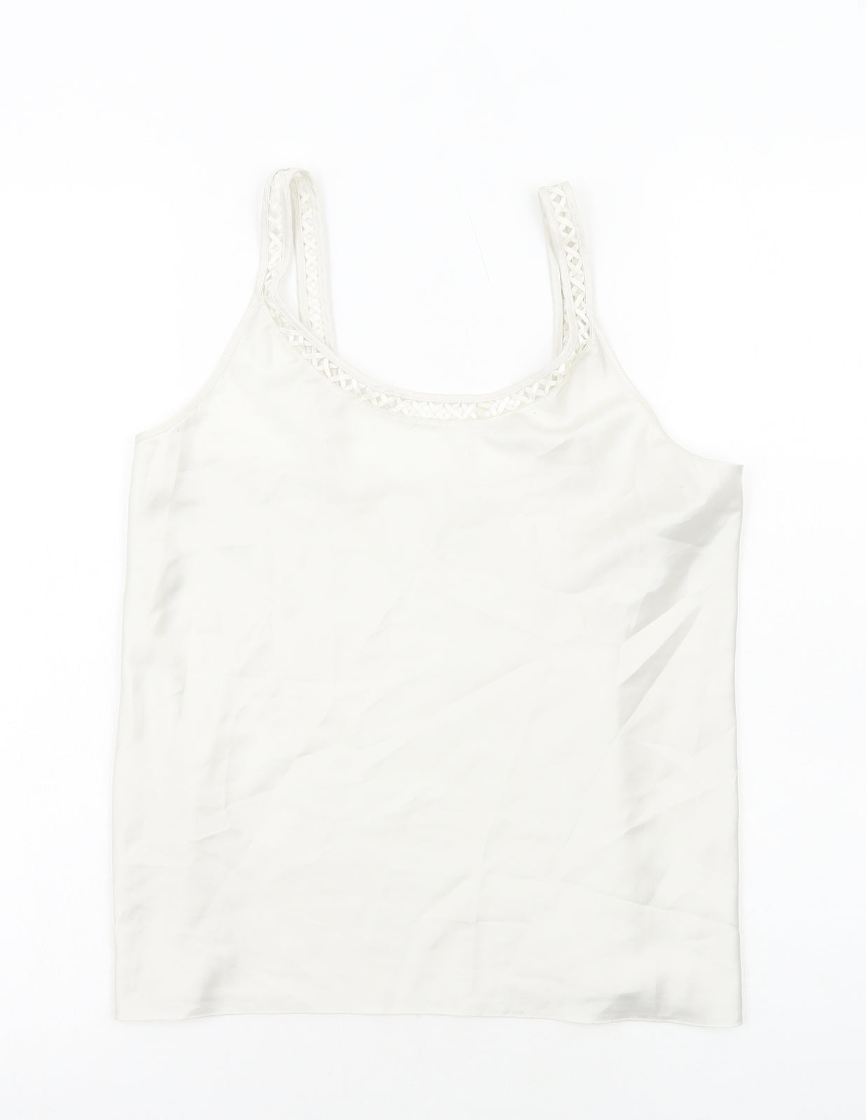 Marks and Spencer Womens White Polyester Basic Tank Size 10 Scoop Neck - Neckline Detail