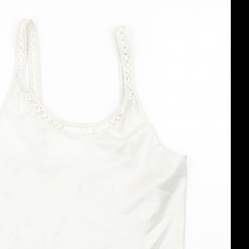 Marks and Spencer Womens White Polyester Basic Tank Size 10 Scoop Neck - Neckline Detail