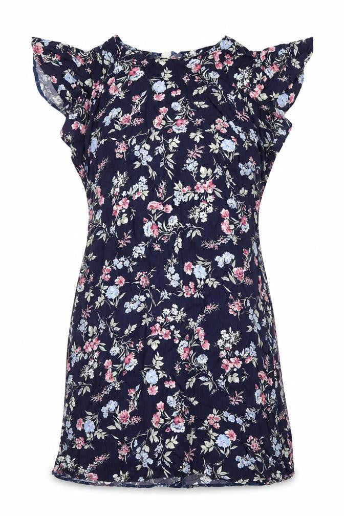 Preworn Womens Blue Floral Viscose A-Line Size M Round Neck Zip
