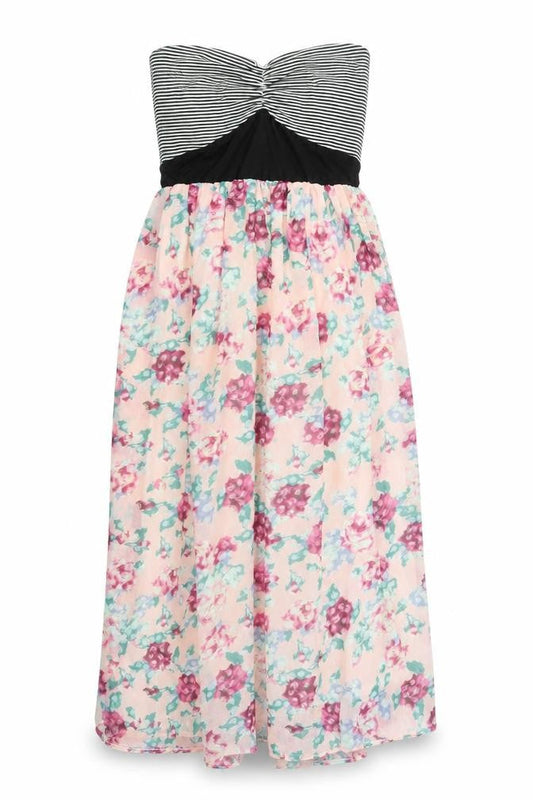 TU Womens Multicoloured Floral Polyester A-Line Size M Sweetheart Pullover - Shirred Back
