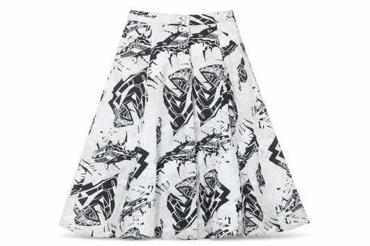 Preworn Womens White Geometric Viscose A-Line Skirt Size 10 Button