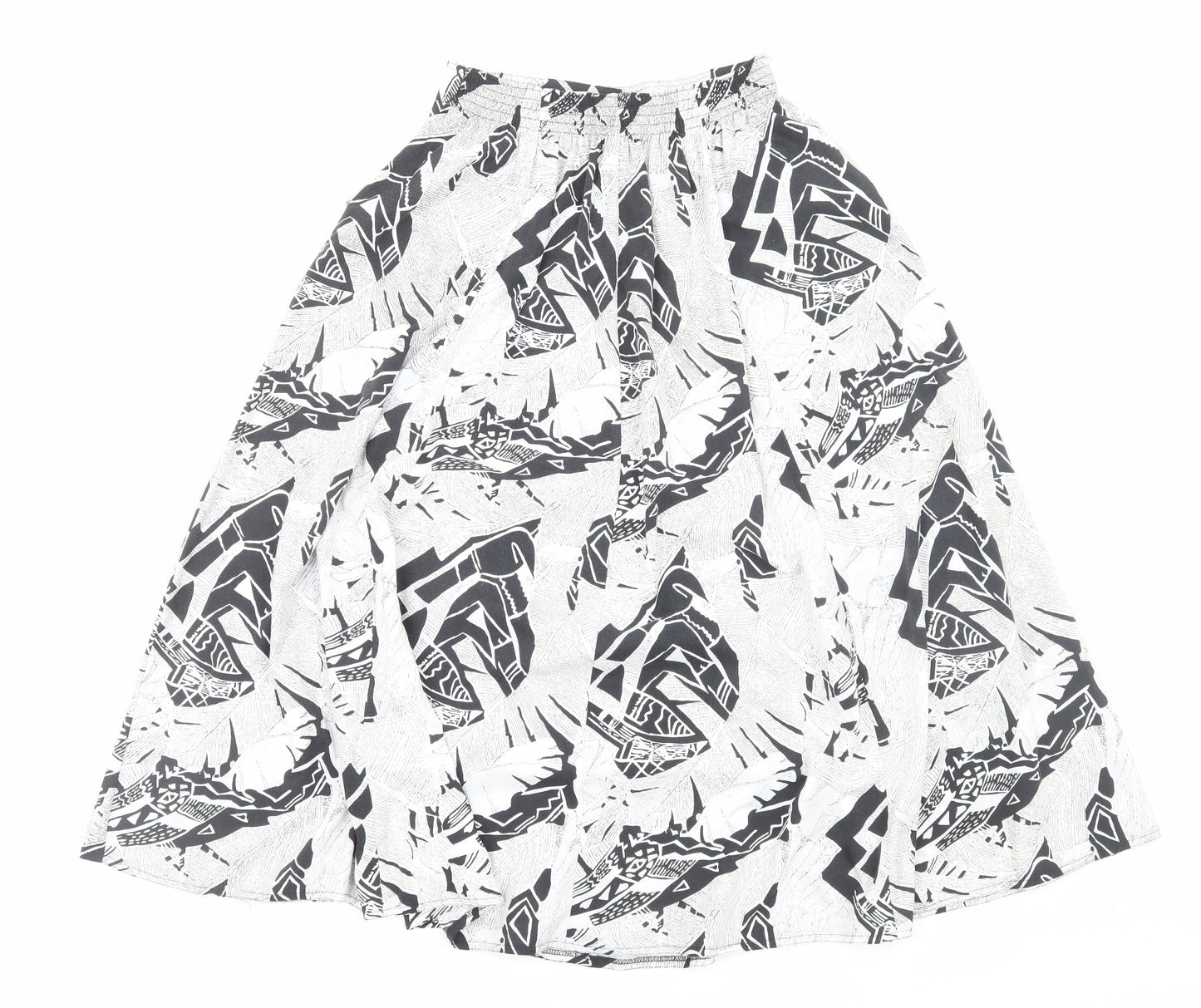 Preworn Womens White Geometric Viscose A-Line Skirt Size 10 Button
