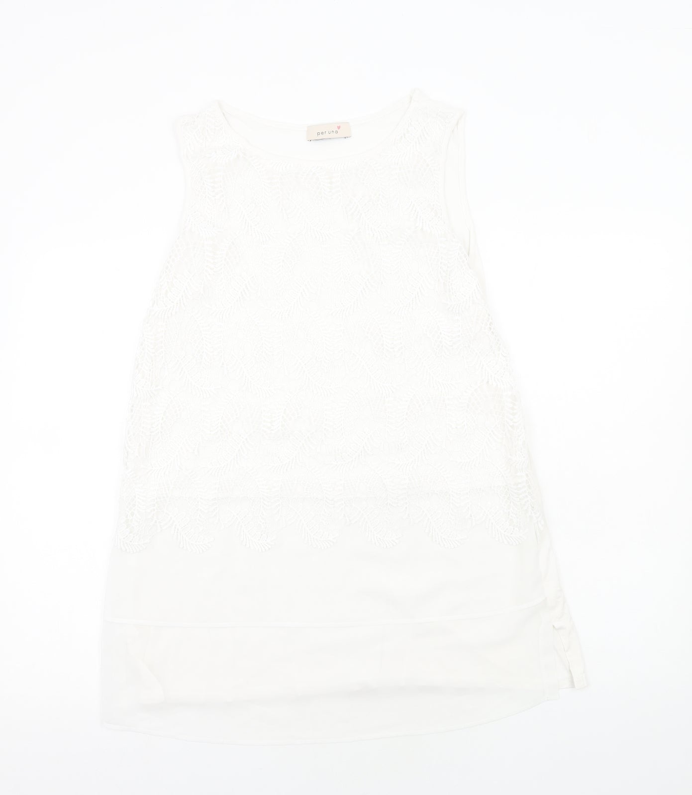Per Una Womens White Geometric Polyester Basic Tank Size M Round Neck