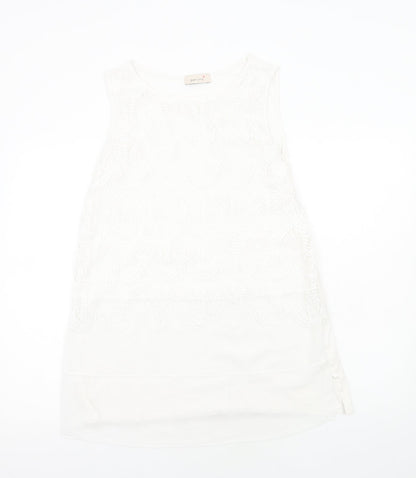 Per Una Womens White Geometric Polyester Basic Tank Size M Round Neck