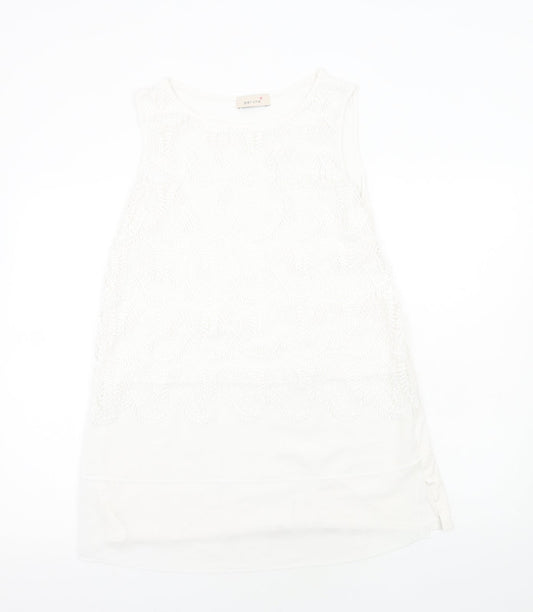 Per Una Womens White Geometric Polyester Basic Tank Size M Round Neck