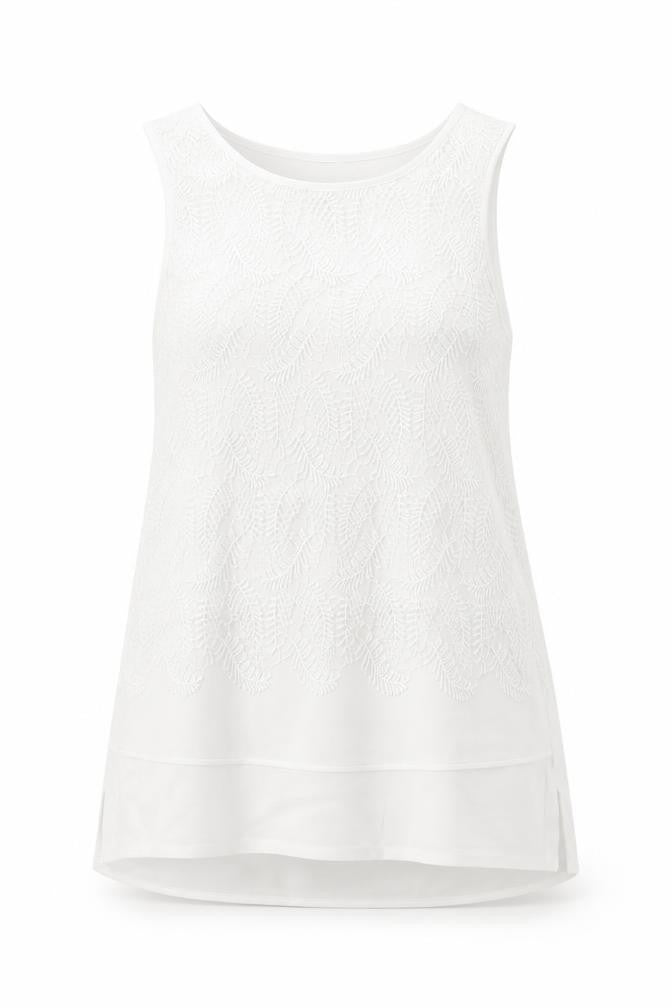 Per Una Womens White Geometric Polyester Basic Tank Size M Round Neck