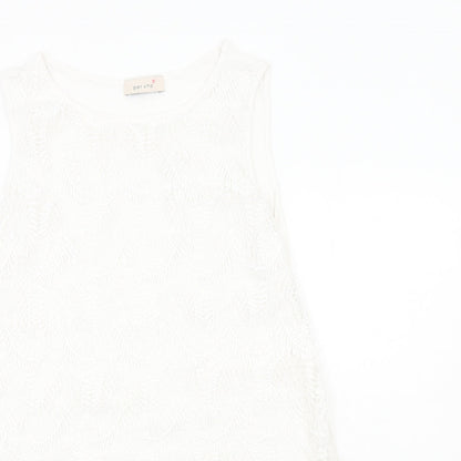 Per Una Womens White Geometric Polyester Basic Tank Size M Round Neck