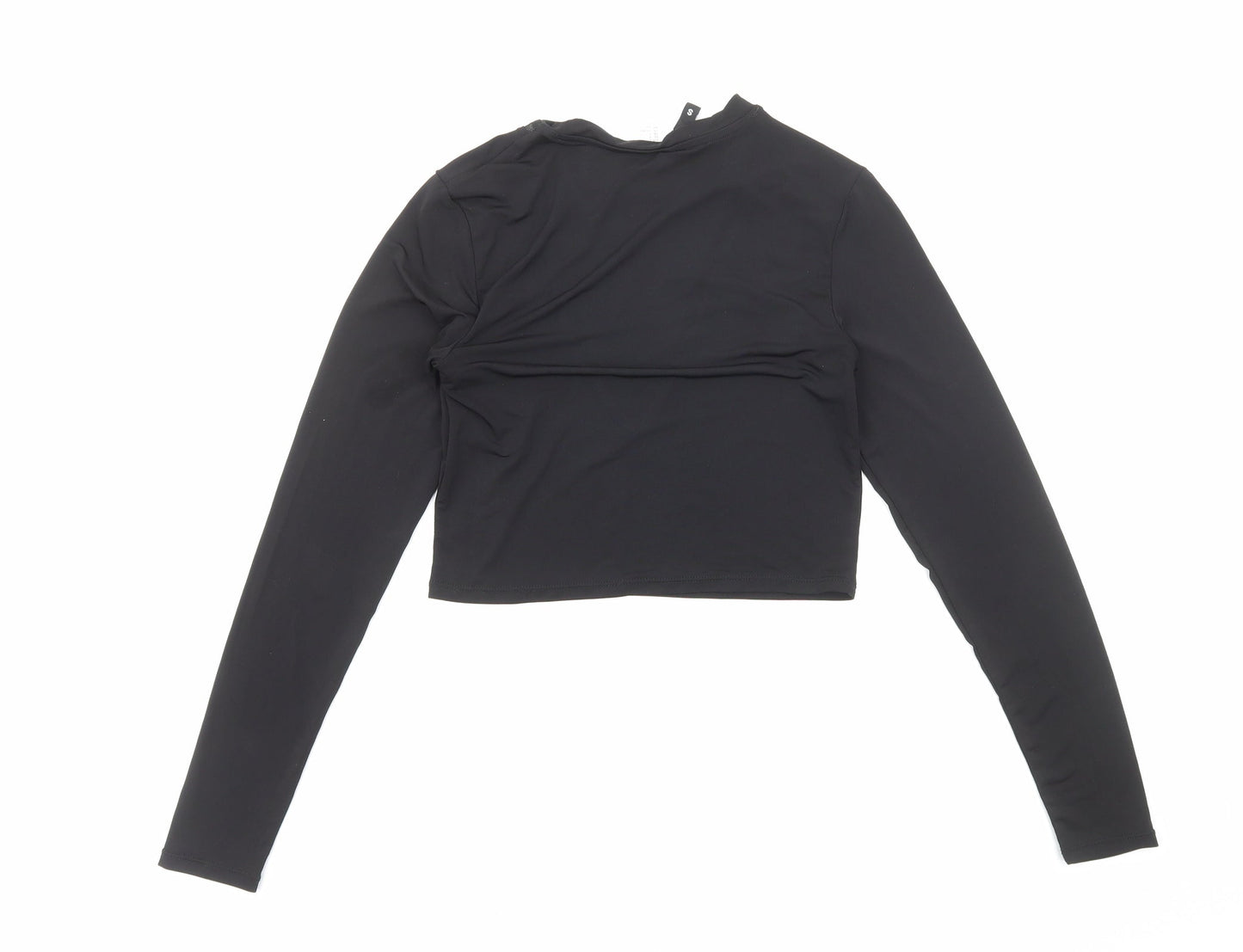 H&M Womens Black Polyester Cropped T-Shirt Size S Round Neck