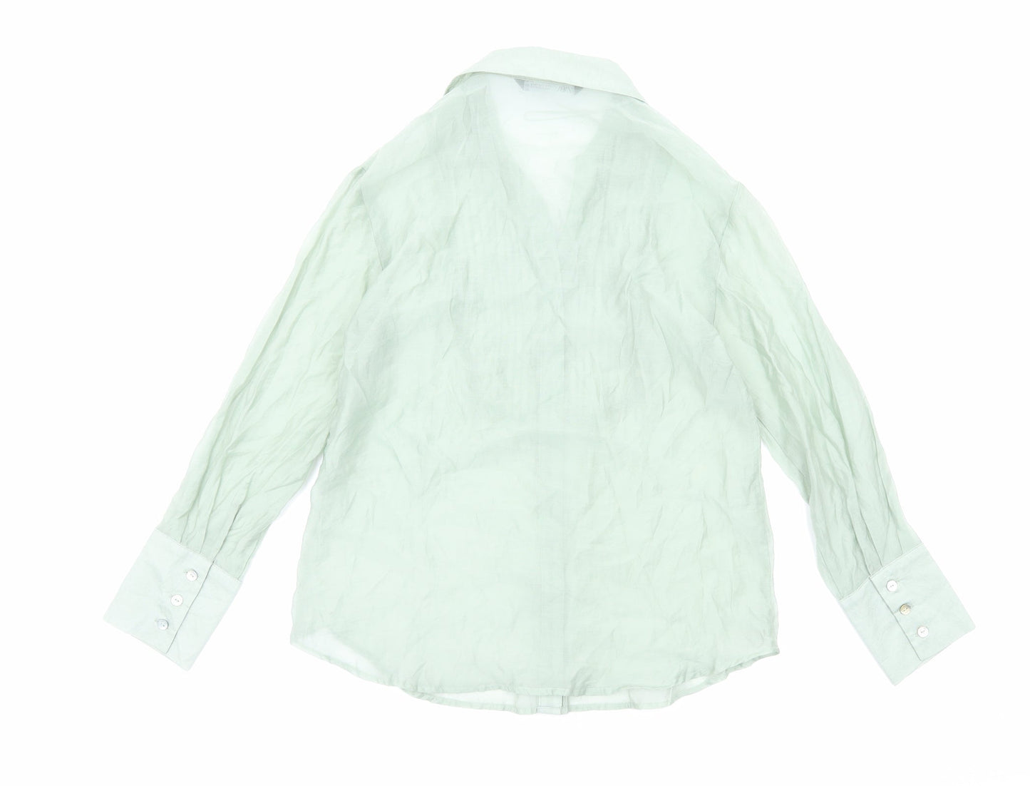 Zara Womens Green Polyester Basic Button-Up Size S V-Neck