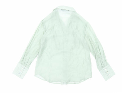 Zara Womens Green Polyester Basic Button-Up Size S V-Neck